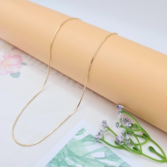 Shiny Rose Gold Herringbone Chain Necklace, Gold Plated Brass, XPNL0040 - Picture 2 of 12